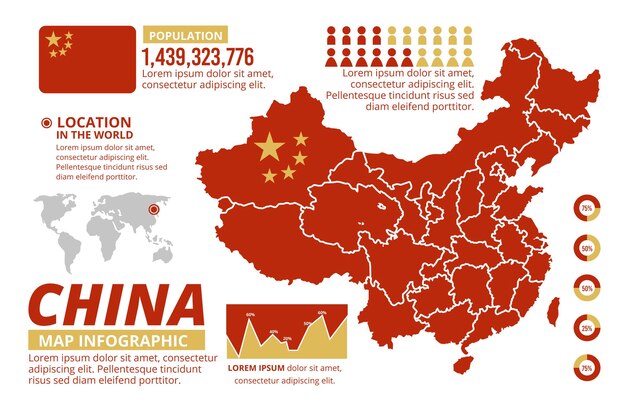 Platte china kaart infographic sjabloon