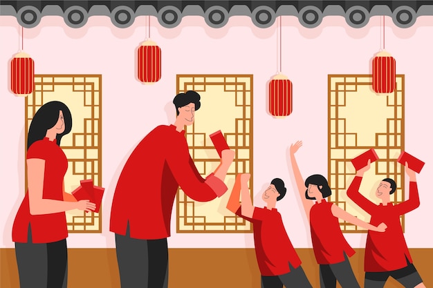 Gratis vector platte chinees nieuwjaar gelukkig geld illustratie