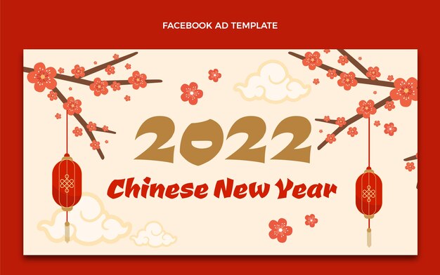 Platte chinees nieuwjaar promosjabloon voor sociale media