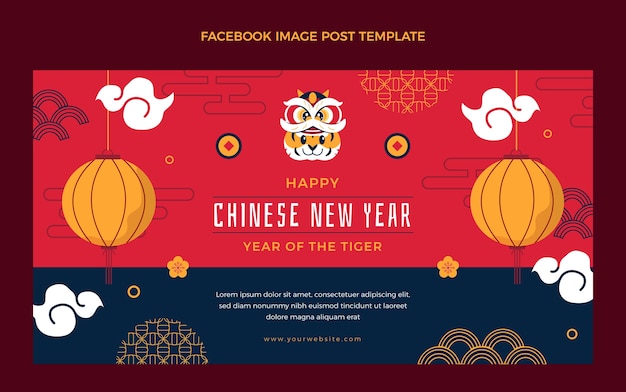 Gratis vector platte chinees nieuwjaar social media postsjabloon