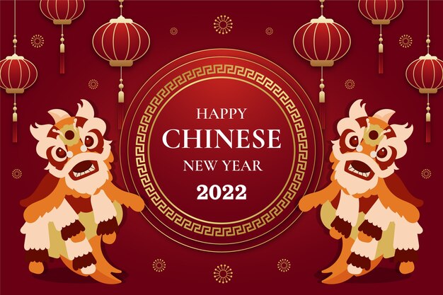 Platte chinese nieuwe jaar leeuwendans illustratie