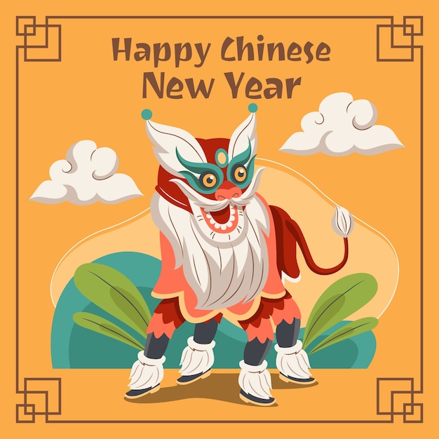 Gratis vector platte chinese nieuwe jaar leeuwendans illustratie