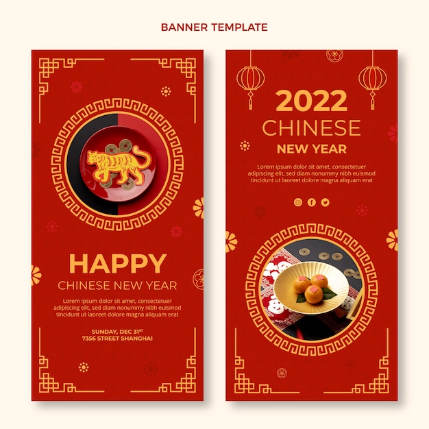 Gratis vector platte chinese nieuwe jaar verticale banners set