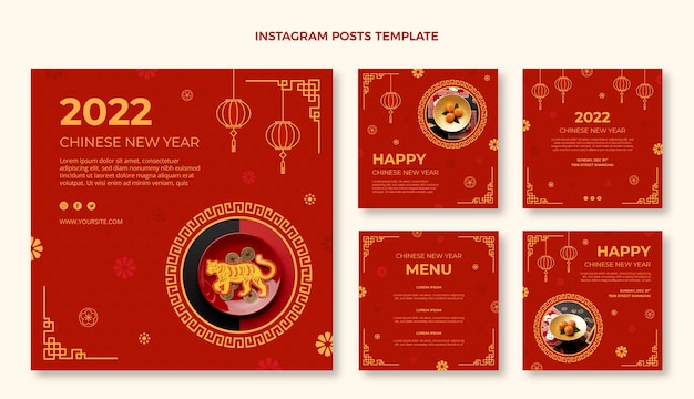 Gratis vector platte chinese nieuwjaar instagram posts collectie