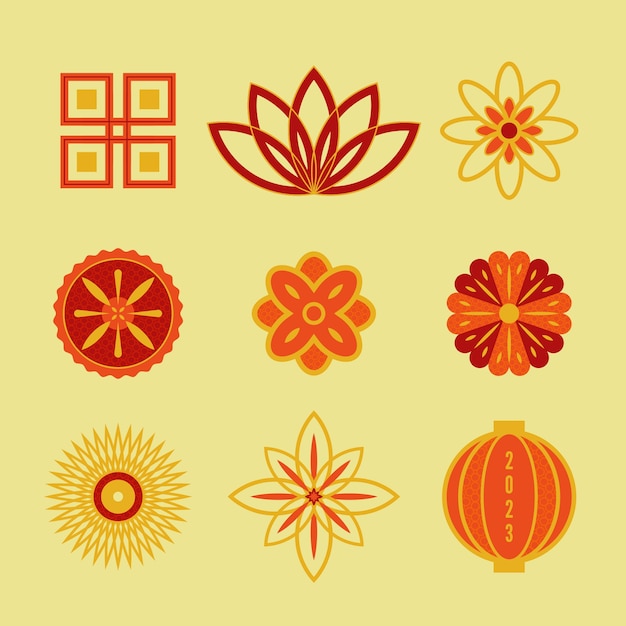 Gratis vector platte chinese nieuwjaar ornamenten collectie