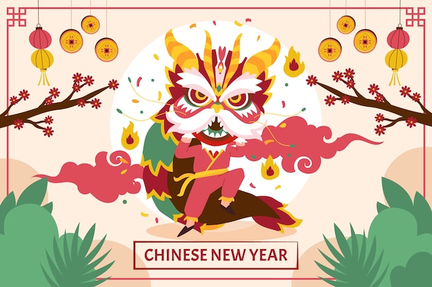 Gratis vector platte chinese nieuwjaarsachtergrond