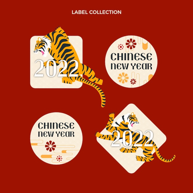 Gratis vector platte chinese nieuwjaarsbadgescollectie