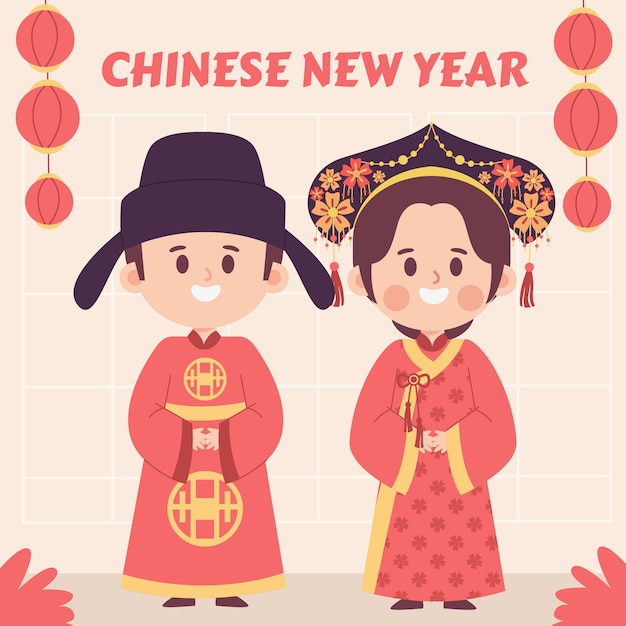 Gratis vector platte chinese nieuwjaarsillustratie