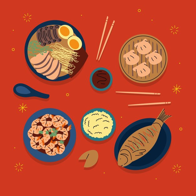 Platte chinese nieuwjaarsreünie diner eten collectie