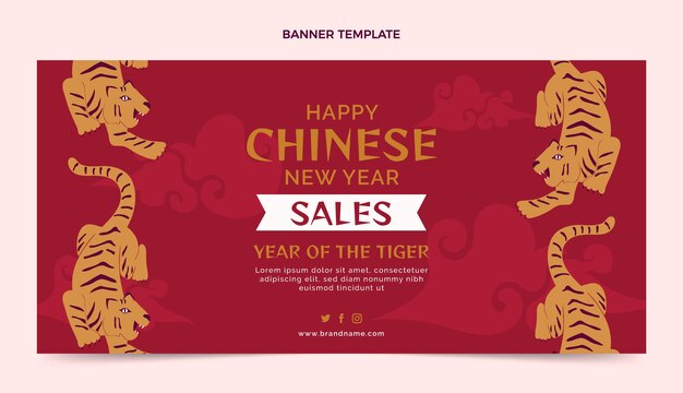 Gratis vector platte chinese nieuwjaarsverkoop horizontale banner