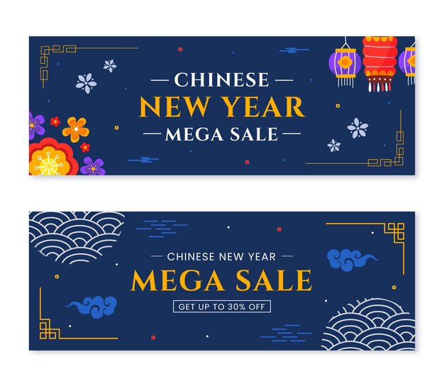 Platte chinese nieuwjaarsverkoop horizontale banners set