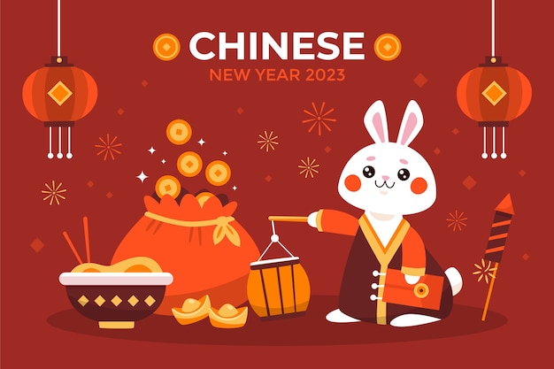 Gratis vector platte chinese nieuwjaarsviering achtergrond