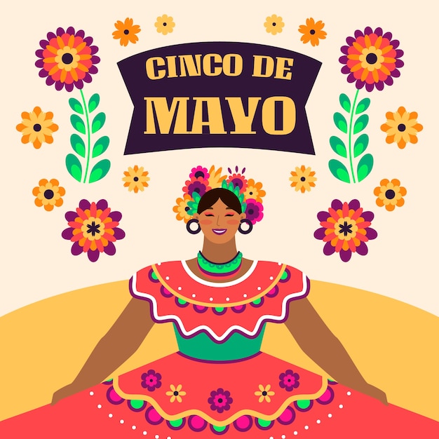 Gratis vector platte cinco de mayo illustratie