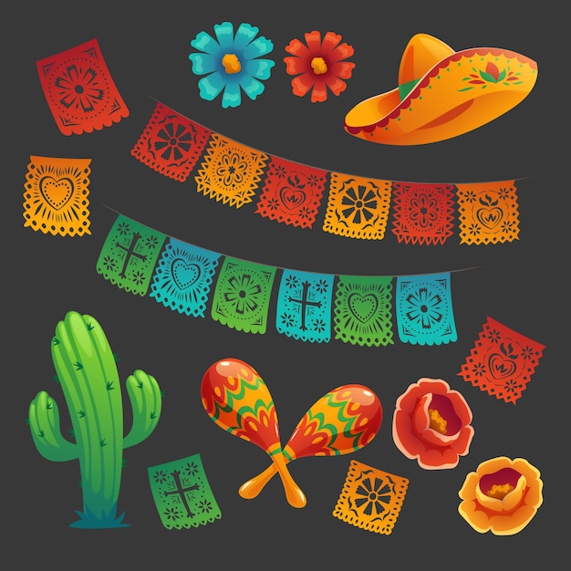 Gratis vector platte cinco de mayo mexicaanse decoratie