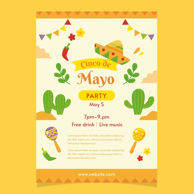 Gratis vector platte cinco de mayo verticale postersjabloon