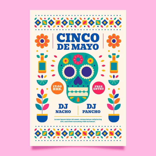 Platte cinco de mayo verticale postersjabloon