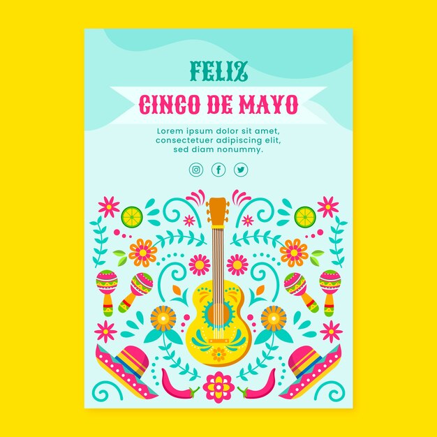 Gratis vector platte cinco de mayo verticale postersjabloon