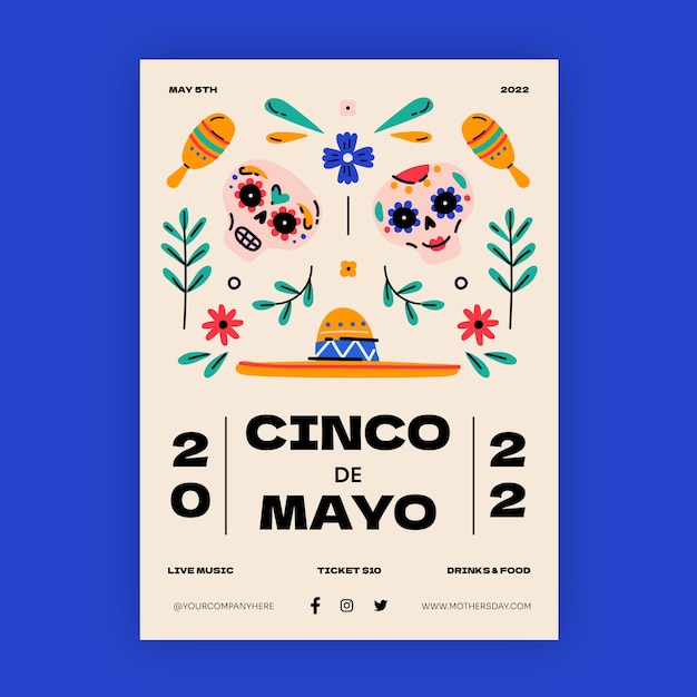 Gratis vector platte cinco de mayo verticale postersjabloon