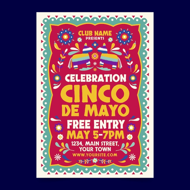 Gratis vector platte cinco de mayo verticale postersjabloon