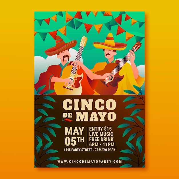 Platte cinco de mayo verticale postersjabloon