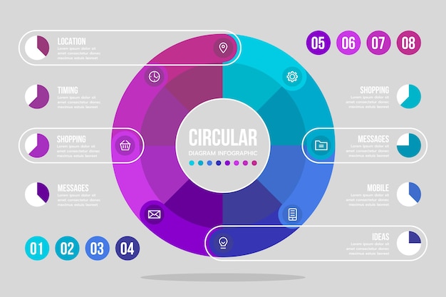 Platte circulaire diagram infographic sjabloon