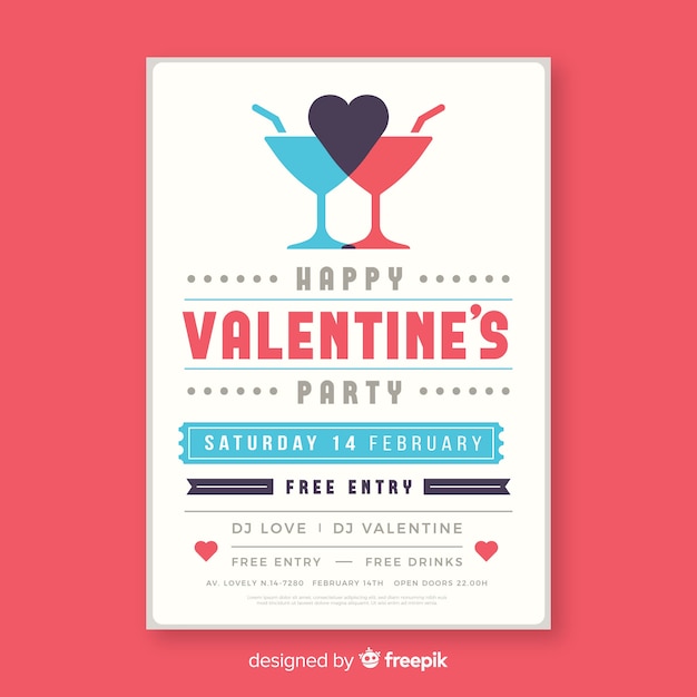 Gratis vector platte cocktail valentine partij poster