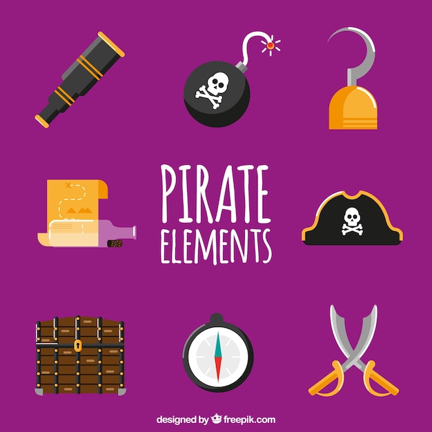 Platte collectie fantastische piratenelementen