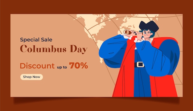 Platte columbus day horizontale verkoop banner sjabloon