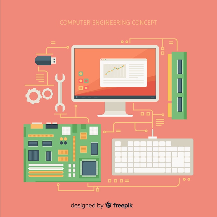 Gratis Vector platte computer engineering concept