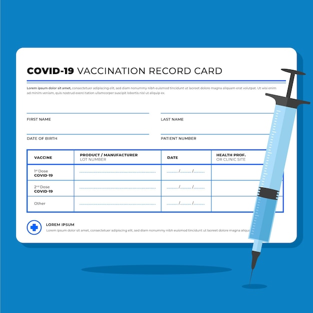 Gratis vector platte coronavirusvaccinrecordkaart