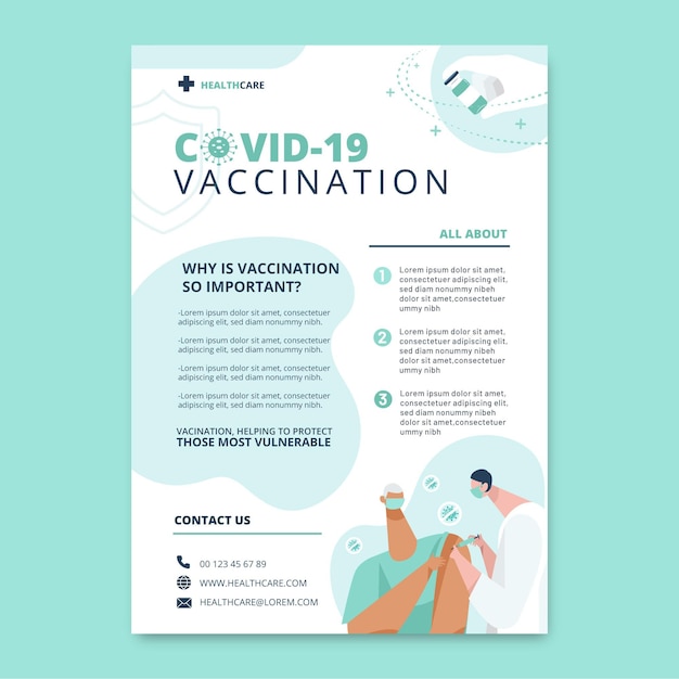 Gratis vector platte covid19 vaccinatie flyer