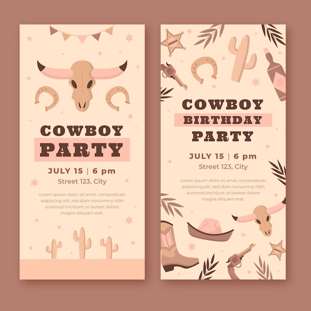 Gratis vector platte cowboy partij verticale banners instellen