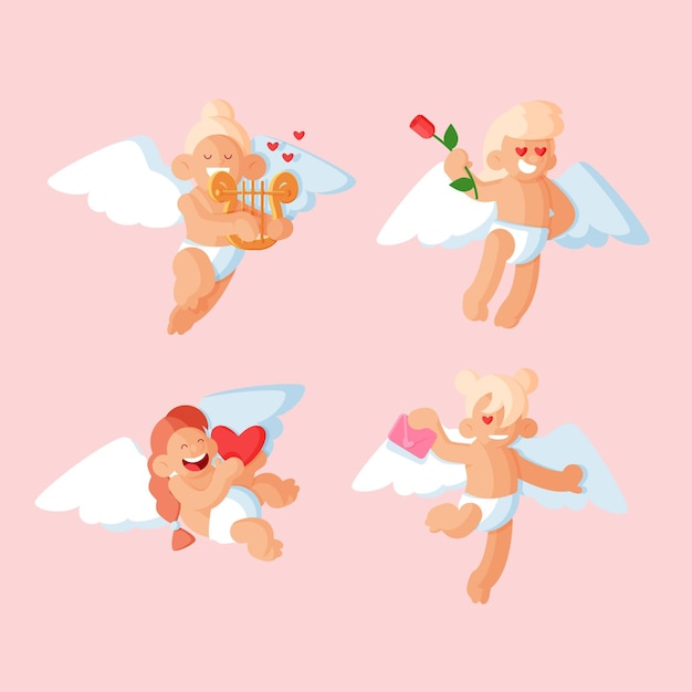 Gratis vector platte cupido-tekenset