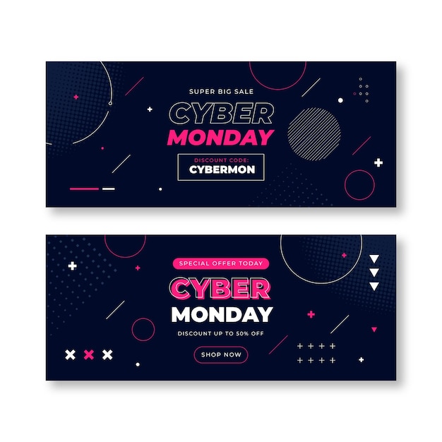 Platte cyber maandag horizontale verkoop banners set