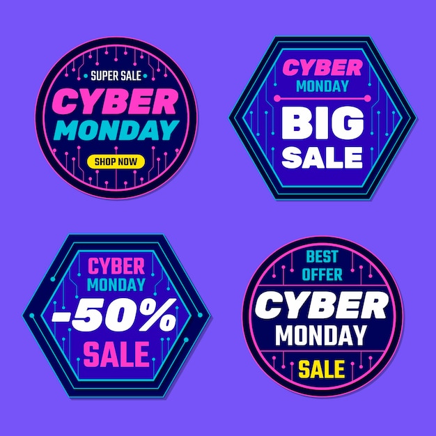 Gratis vector platte cyber maandag verkoop badges collectie