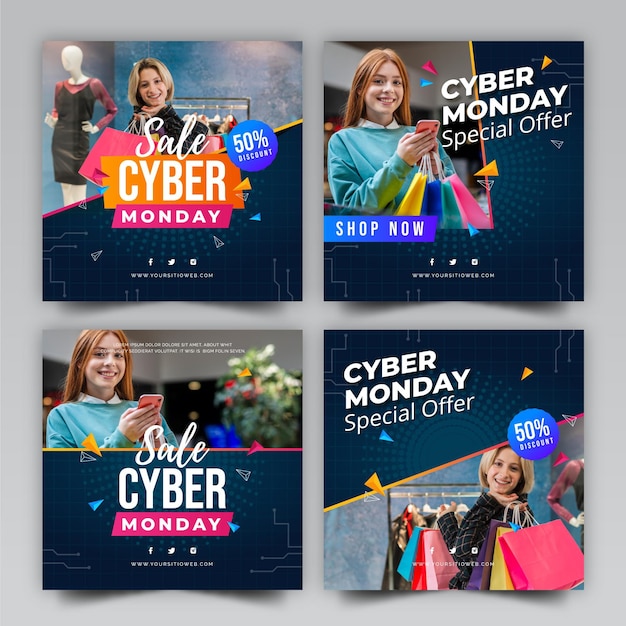 Gratis vector platte cyber monday instagram posts collectie