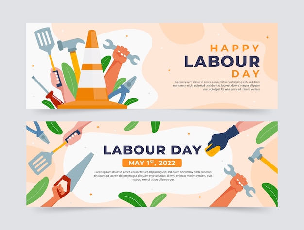 Gratis vector platte dag van de arbeid horizontale banners pack