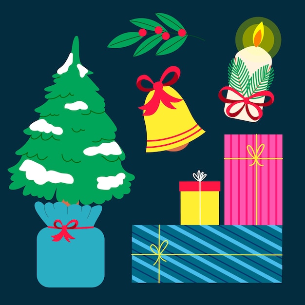 Gratis vector platte design elementen collectie voor de viering van het kerstseizoen