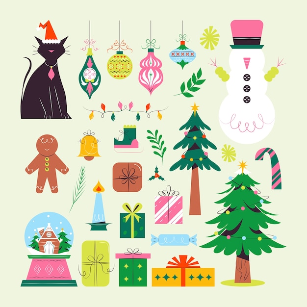 Gratis vector platte design elementen collectie voor de viering van het kerstseizoen