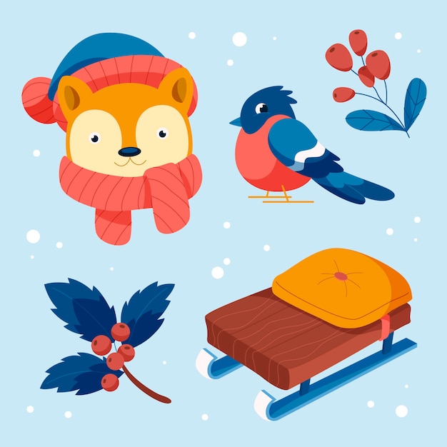 Gratis vector platte design elementen collectie voor het winterseizoen