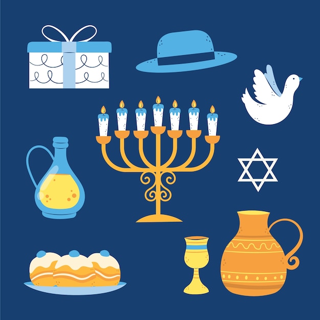 Platte design elementen collectie voor joodse hanukkah viering