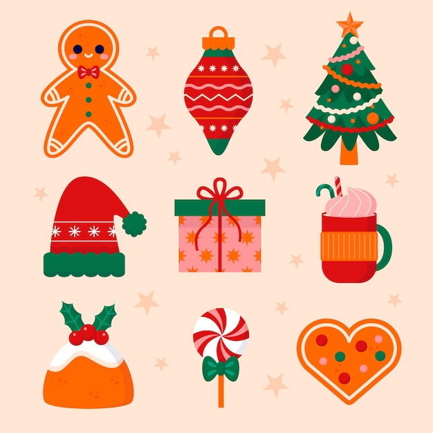 Gratis vector platte design elementen collectie voor kerstseizoen