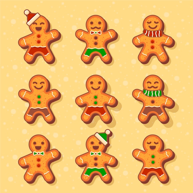 Gratis vector platte design gingerbream man cookie-collectie