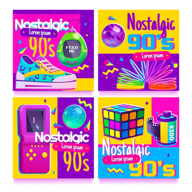 Gratis vector platte design nostalgische 90's instagram posts