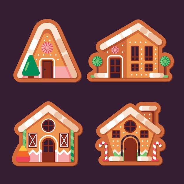 Gratis vector platte design peperkoek huis collectie