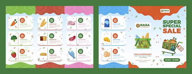 Gratis vector platte design supermarkt brochure met korting