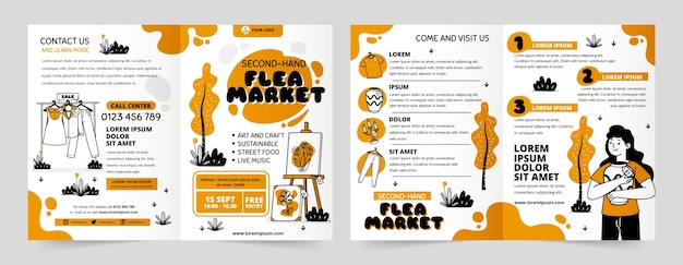 Gratis vector platte design tweedehands rommelmarktbrochure