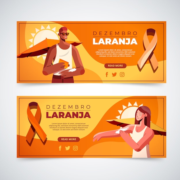 Gratis vector platte dezembro laranja banners set