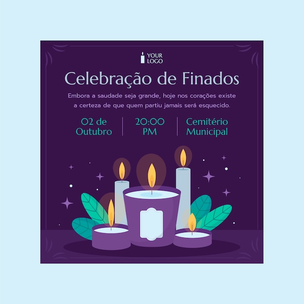 Gratis vector platte dia de finados vierkante sjabloon voor spandoek