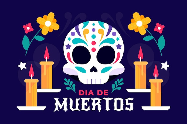 Gratis vector platte dia de muertos achtergrond